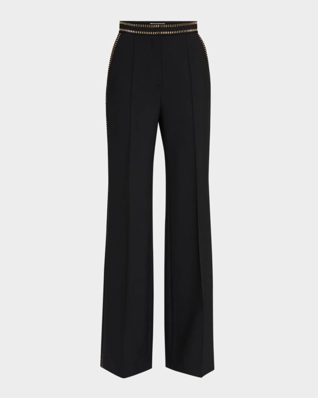Embellished Wide-Leg Cady Pants